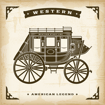Vintage western stagecoach in woodcut style. Editable EPS10 vector illustration.