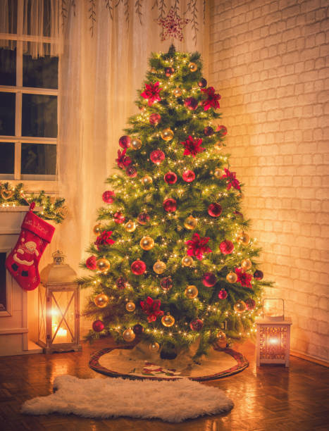 istock Christmas Tree Near Fireplace at Home 1066664712