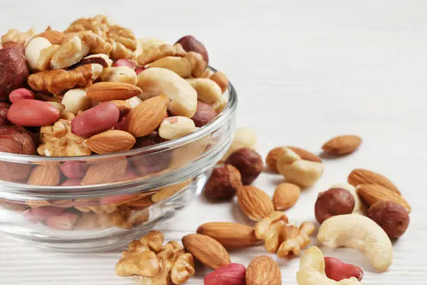 Photo of bowl with different mixed nuts