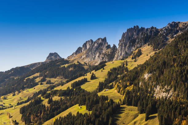 istock panoramic view Jaun pass in Simmental, Alps, Switzerland 1066674786