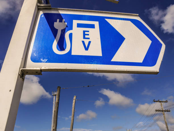 istock Electric vehicle charging sign 1066688904