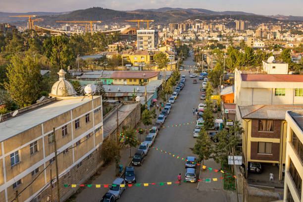 Cityscape of Addis Ababa Ethiopia Stock photograph of a residential district in Addis Ababa Ethiopia on a sunny day. ethiopia city stock pictures, royalty-free photos & images