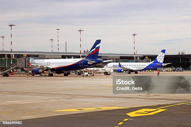 Aeroflot Airplanes In The Morning Stock Photo - Download Image Now