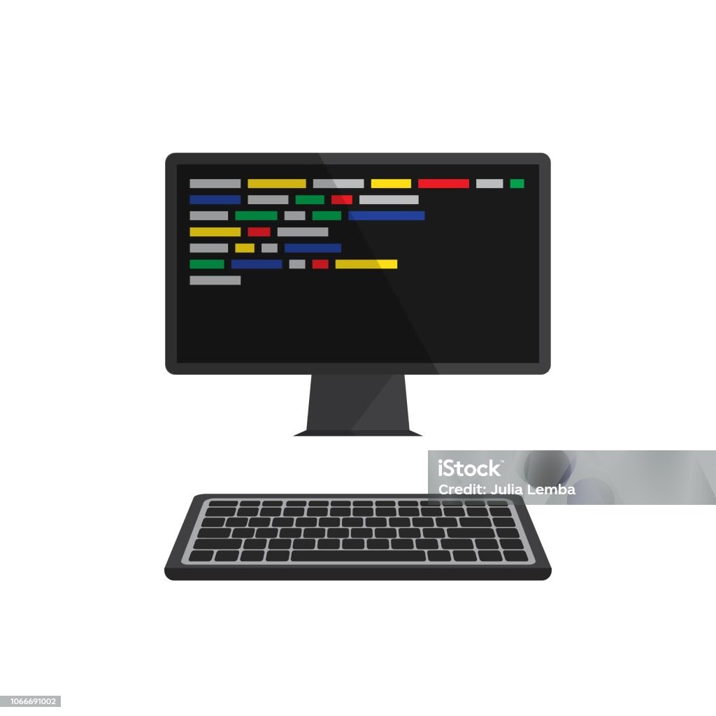 Computer Witrh Code Computer With Code On The Screen On White Background Stock Illustration ...
