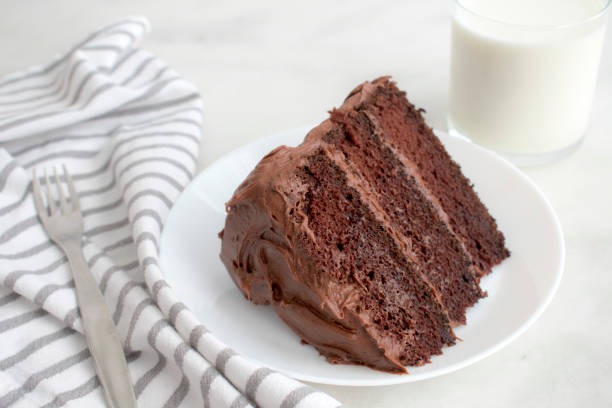 Chocolate Cake with Glass of Milk Slice of chocolate cake with a glass of milk chocolate cake photos stock pictures, royalty-free photos & images