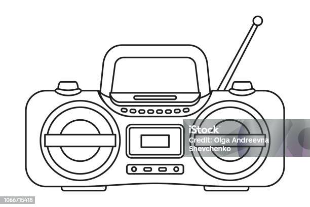 Line Art Black And White Boombox Stock Illustration - Download Image Now - Antenna - Aerial, Art, Arts Culture and Entertainment