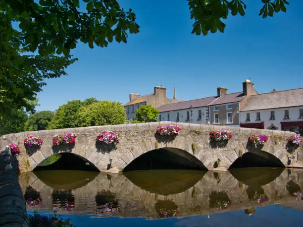 Photo of Old bridge with flowers reflected in the water