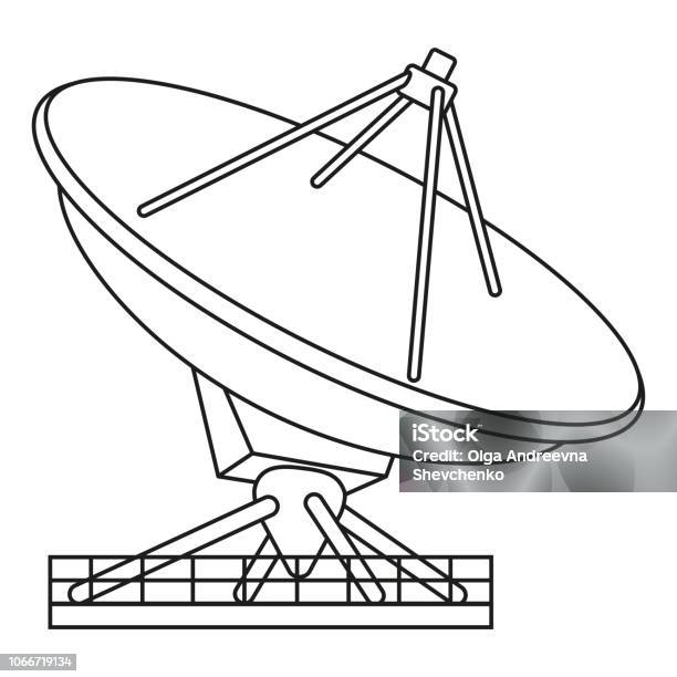 Line Art Black And White Radar Antenna Stock Illustration - Download Image Now - Satellite Dish, Line Art, Art