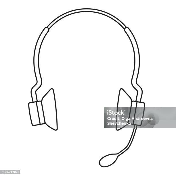 Line Art Black And White Wireless Headset Stock Illustration - Download Image Now - Hands-free Device, Headset, A Helping Hand