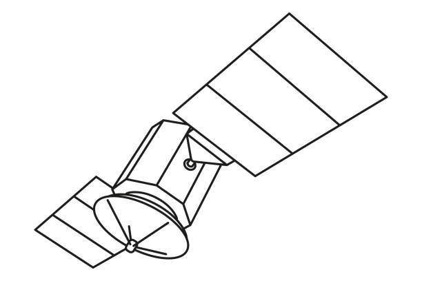 line art czarno-biały satelita komunikacyjny - solar power station audio stock illustrations