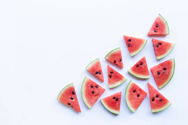 istock Sliced watermelon on white background. Copy space, Top view 1066724730