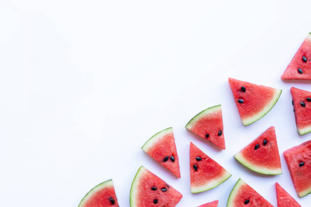 istock Slices of watermelon isolated on white background, Copy space 1066724738