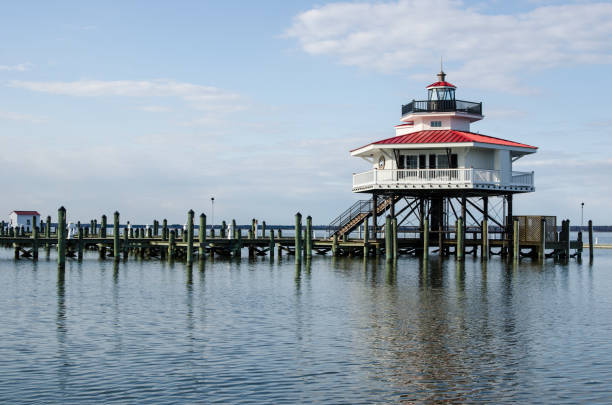 Choptank River Lighthouse in Cambridge Maryland, on Maryland's Eastern Shore also known as Delmarva. stock photo