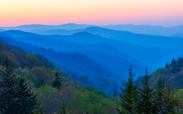 istock Misty Rolling Mountain Range Just Before Sunrise at Great Smoky Mountains National Park 1066750580