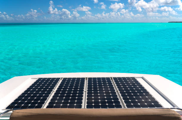 istock Solar panels on the deck over the lagoon 1066756262