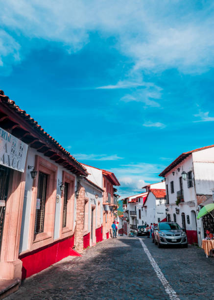 Mexico, Taxco, September, 1, 2018: People walking in the beautiful touristic magic town of Taxco