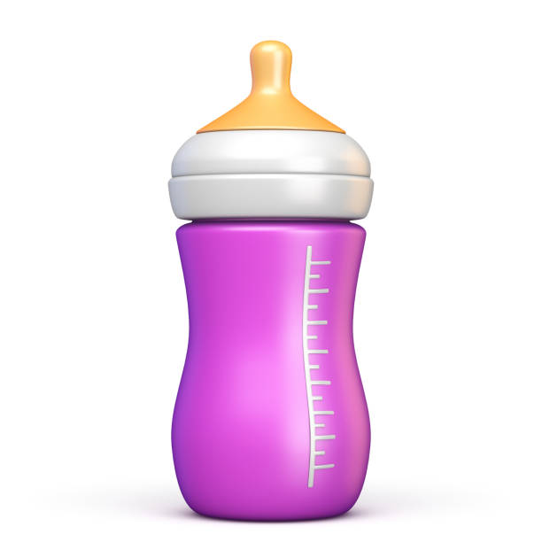 Pink baby bottle 3D rendering illustration isolated on white background