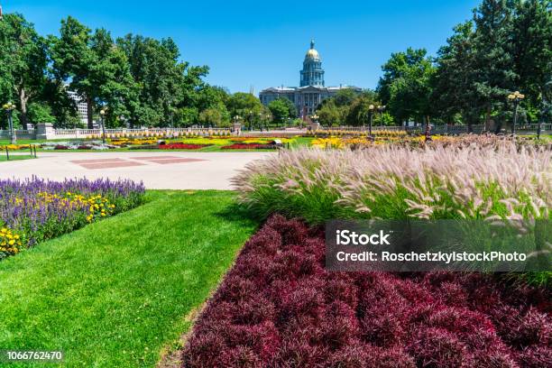 Colors Gardens In Front Of Colorado State Capitol Green Space Stock Photo - Download Image Now