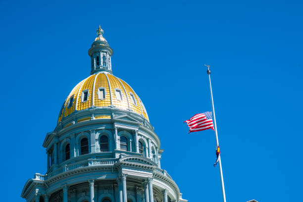 istock Colorado State capitol building with American Flag at Half Mast 1066762738