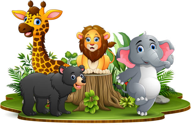 istock Happy animals cartoon in the park with green plants 1066769508