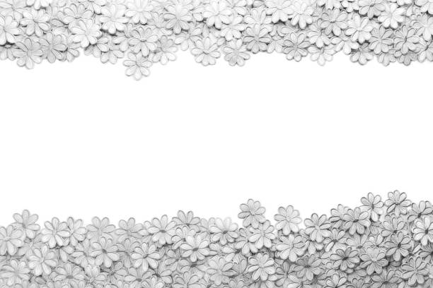 Embroidery gray flowers pattern texture and background on a white background for Wedding invitation or greeting card.