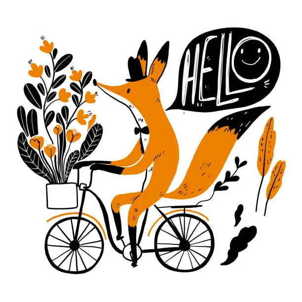 Vector illustration of Cute fox riding a bike