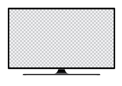 Realistic illustration of black TV with stand and blank white isolated screen with space for your text or image - vector