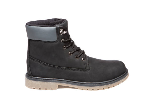 istock black men's nubuck leather boots, one shoe, on a white background, isolate 1066814530