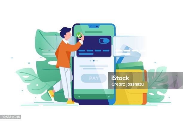 Young Wealthy Man Pays Card Using Mobile Payment Stock Illustration - Download Image Now - Credit Card, Mobile Payment, Financial Bill