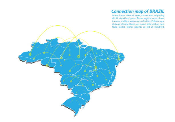 ilustrações, clipart, desenhos animados e ícones de moderna do mapa conexões rede design, melhor conceito de internet. - brasil mapa