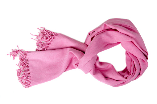 One autumn pink scarf isolated on white. Copy space.
