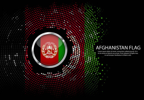 ハーフトーン グラデーション テンプレートまたはアフガニスタンの国旗のラウンド ドット スタイルの led ネオン ライトを背景します。 アフガニスタンの国旗の円金属と未来的な背景のた� - flag of afghanistan点のイラスト素材／クリップアート素材／マンガ素材／アイコン素材