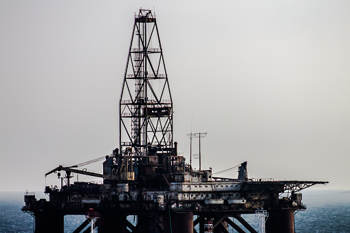 Oil drilling platform in Caspian sea.