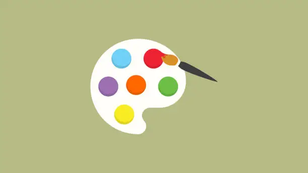 Vector illustration of Painting art board and brush icon color pallete