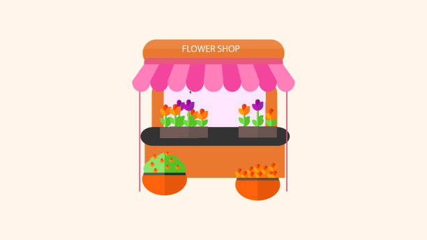 illustrations, cliparts, dessins animés et icônes de magasin de fleurs avec des paniers d’icône de fleur - store flower bouquet florist