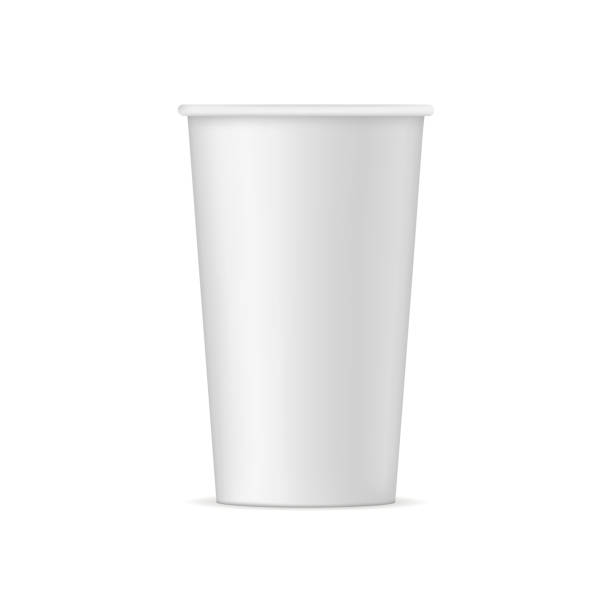 Tall disposable paper cup mock up - front view Tall disposable paper cup mock up - front view. Vector illustration disposable cup stock illustrations