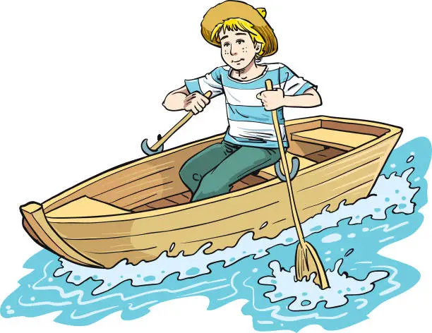 Vector illustration of boy in the boat