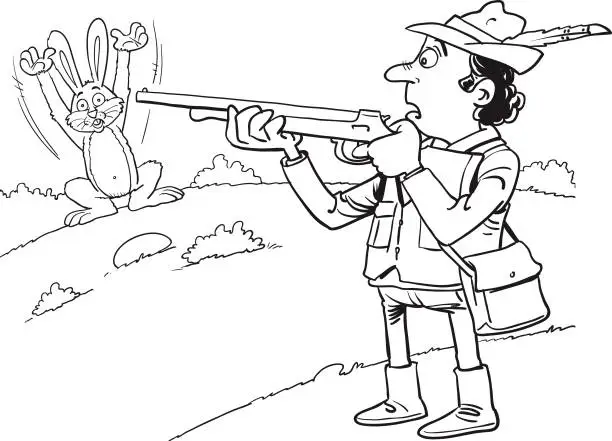 Vector illustration of Hunting. rabbit and hunter
