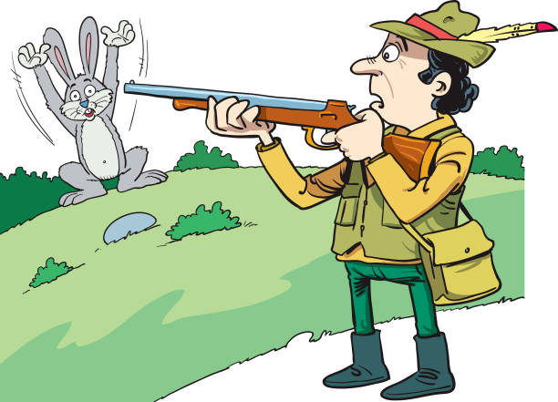 Rabbit And Hunter Stock Illustration - Download Image Now - Hunting -  Sport, Hunter, Cartoon - iStock