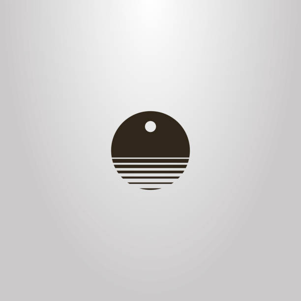 ilustraciones, imágenes clip art, dibujos animados e iconos de stock de vector redondo signo de espacio negativo de agua resumen olas bajo el sol o la luna - number of people riverbank river flowing water