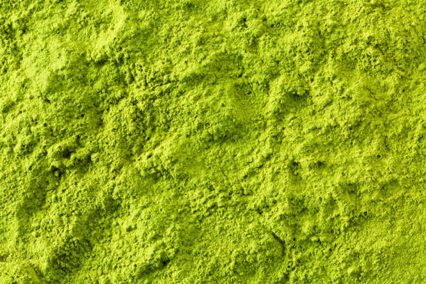 marco completo de polvo de té verde matcha - dry dried plant green tea antioxidant fotografías e imágenes de stock
