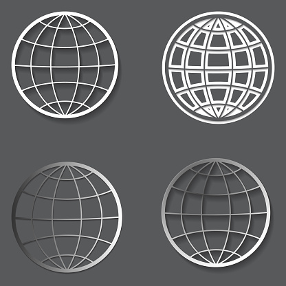 Set of different earth globes isolated on gray background. Vector illustration