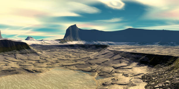 istock Alien Planet. Mountain and  water. 3D rendering 1066860528