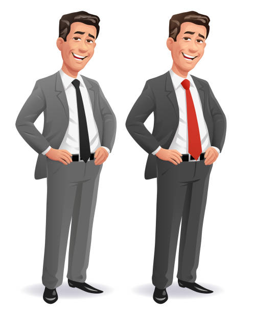 Cool Businessman Vector illustration of a cool, smiling young businessman with his hands on his hip, in two variations- isolated on white. well dressed man standing stock illustrations