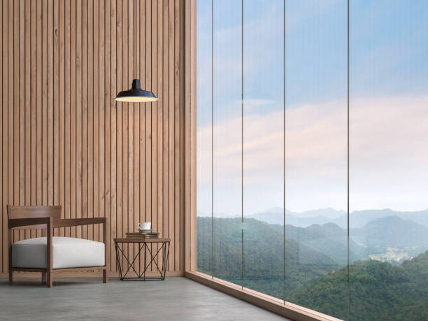 istock Contemporary room corner with mountain view 3d render 1066863862