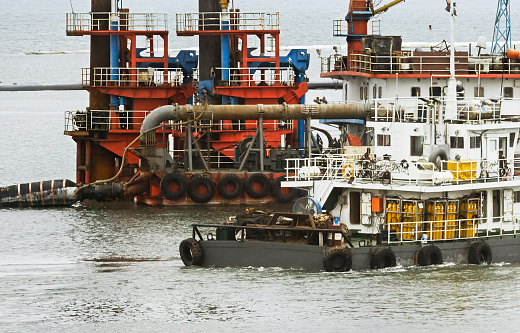 Oil Production Vessel and Supply Ship at the port of Walvis Bay, Namibia
