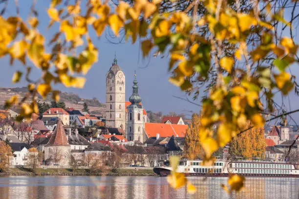 Krems town with Danube river during autumn in Wachau, Austria