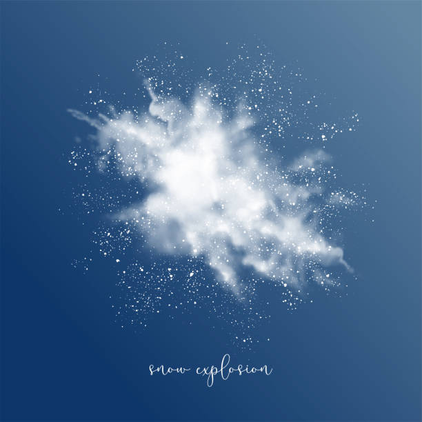 Abstract Snow Explosion Vector snow explosion. Abstract design of white transparent cloud and snowflakes. Blast of white powder powder snow stock illustrations