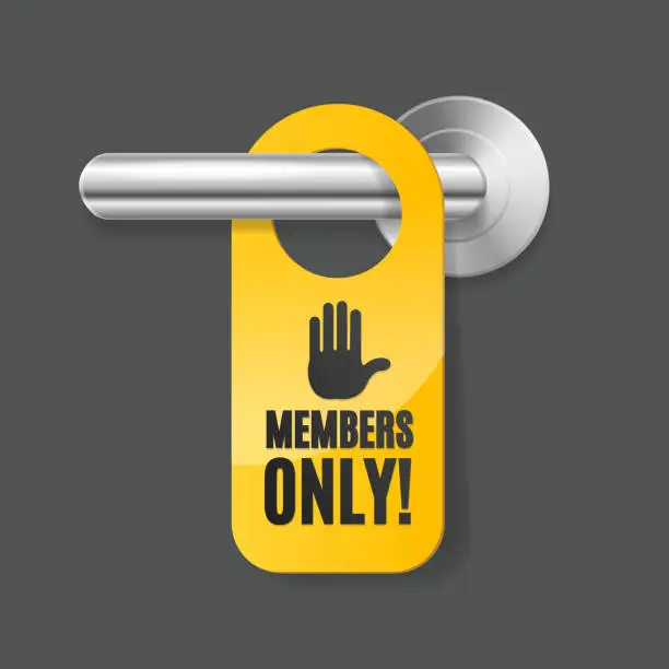 Vector illustration of Realistic 3d Detailed Members Only Sign and Door Handle. Vector