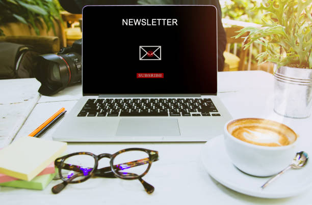 istock newsletter concept checking message box on digital laptop, blank black space for your text 1066898356